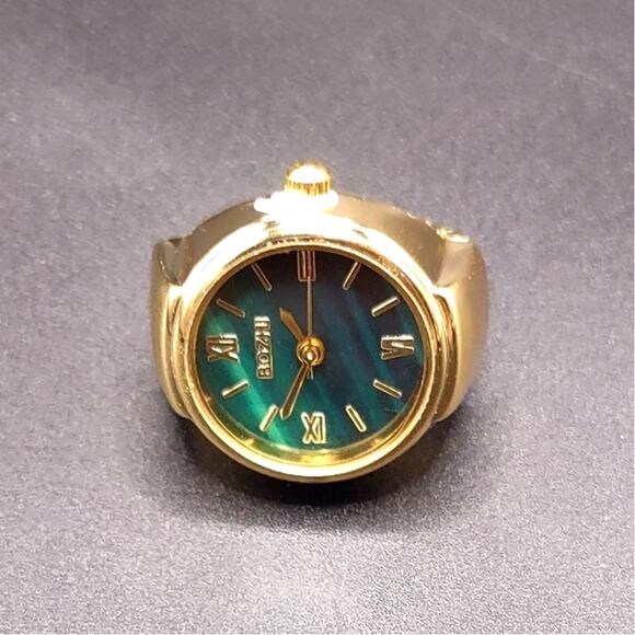 Ring Watch Gold Green Men's Women's VTG Fashion BOHO Christmas Anniversary Gift - Picture 3 of 6